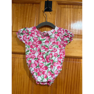 Vtg Little Miracles Baby Bubble Romper Pink Cherry Print 0-3 Cotton One Piece